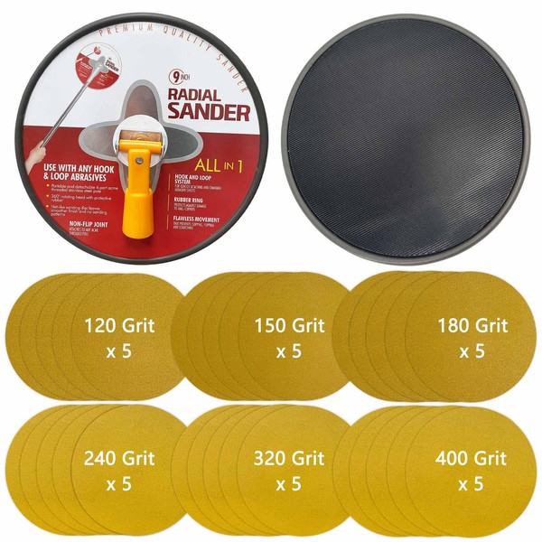 WYXDSDEV Drywall Sander 9 Inch Radial Round Sander 30pcs Sanding