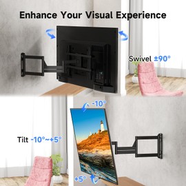 Suptek 40" Full Motion TV Mount for 32-82" TVs, 132 lbs max, VESA 600x400mm. Swivel, tilt & Corner fit. Heavy Duty for LED/OLED/QLED. Model MA1078L