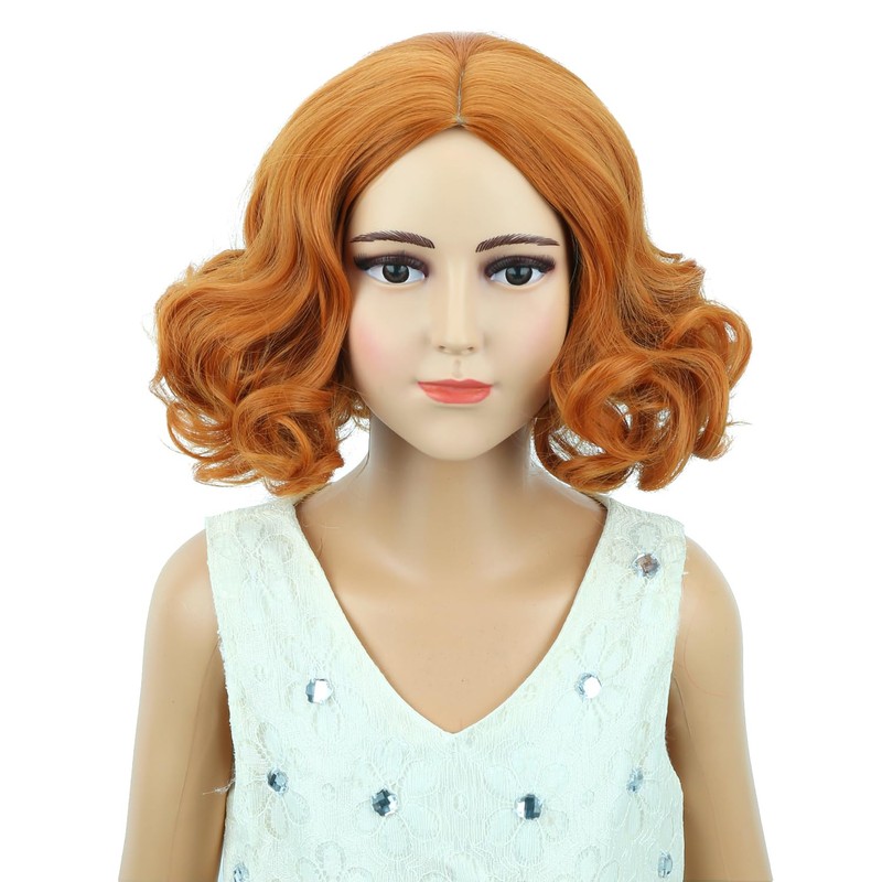 Ginger Wig Short Ginger Wavy Curly Wig for Halloween Cosplay