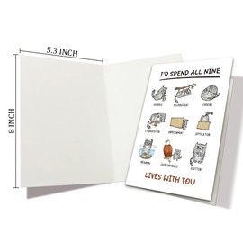 Heyshoo Cute Cat Theme Valentine's Day Card, Funny Kitty Anniversary Card for Cat Lover, I'd Spend All Nine Lives With You Card, Romantic Vday Card for Cat Dad Mom
