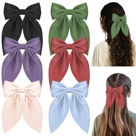 Officentra 6PCS Silky Satin Hair Bows for Women,Bow Hair Clips (New-Multi-Colored -6PCS)