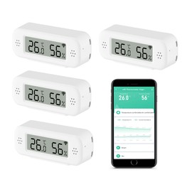 WiFi Thermometer Hygrometer Indoor: Smart Temperature Sensor, Digital Temperature Humidity Monitor with App & Data Recording, Compatible with Alexa, for Bedroom, Greenhouse, Wine Cellar (4 Pack)