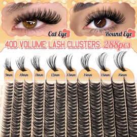 Calphdiar 40D Individual Lashes Natural Eyelash Clusters Wispy Lash Clusters 9-16mm Cluster Eyelash Extensions D Curl Lashes Clusters 288pcs DIY Lash Extension for Beginners at Home