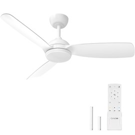 Consciot 44 Inch Ceiling Fan With Lights Remote Control, White Modern Ceiling Fan, Downrod Mount, Reversible Quiet DC Motor, 6 Speed, 3 Color and Dimmable, For Indoor and Covered Outdoor