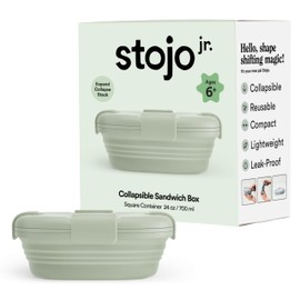 STOJO Jr Collapsible Box for Kids - Sage Green, 24oz - Leak-Proof Reusable Silicone Travel Bowl for Hot & Cold Food - For Home, On-The-Go Camping & Hiking - Microwave & Dishwasher Safe