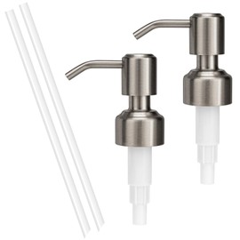 UHEY HOME Soap Dispenser Pump Replacement 304 Stainless Steel for Standard 28/400 Thread Size Kitchen Refill Dispenser for Liquid Soap Lotion or Dish Soap Bathroom 2 Pack(Brushed Nickel)
