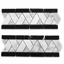 Stone Center Online C71BXP Mosaic Border Carrara White Marble Herringbone Listello Tile Polished