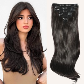 Alitozz Clip in Hair Extensions 6PCS 20 Inch - Dark Brown Synthetic Hair with Seamless Removable Clips for Women, Natural Look for Daily & Party Use