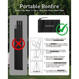 Campfire Tripod,Portable Triangle Grill Camping Tripod for Cooking Fire Pit Tripod Kit for Backpacking，Camping,Hiking,Fishing,wilderness Survival,Outdoor