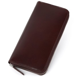 Mura Men's Long Wallet with Round Zipper, Genuine Leather, Anti-skimming Function, italian/dark brown