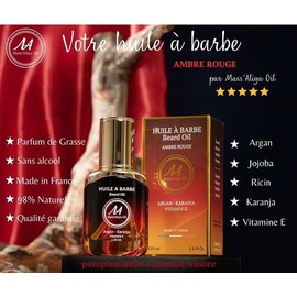 MASSALIYA OIL-beard oil.Made in France. Beard,mustache,and hair growth.Skin care,moisturization,protection.Argan, Jojoba,Castor oil,Karanja.Unique perfume- quality oil.Alcohol-free (AMBRE ROUGE)