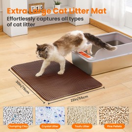 Petinstinct Extra Large Cat Litter Mat, 30x22 Inches Honeycomb Double Layer Cat Litter Trapping Mat, Non Slip Waterproof Urine Proof Large Kitty Litter Box Mat for Floor, Kitten Supplies, XL, Brown