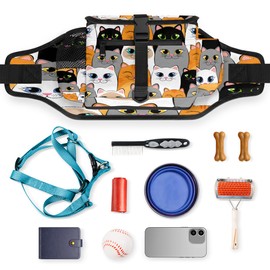 POFATO Cute Siamese Kittens Dog Treat Pouches for Pet Training Waist Belt Dog Treat Bags Training Pouch Clip on with Bottle Holder Portable Kibble Snack Container for Walking