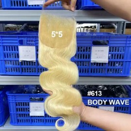 613 Blonde 2x6 4x4 5x5 13x4 13x6 Lace Closure Frontal 613 Human Hair Bundles Deep Wave Body Wave Straight 613 Blonde Curly Hairstyle: body wave 613 5x5 lace closure, color: 613 blonde, Stretched Length: 10 inches