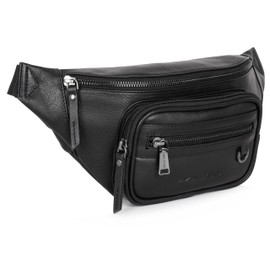 Marc Peter® Varadero Leather Bum Bag, Belt Bag, Leather Bum Bag with Interchangeable Strap, Crossbody Leather Bag, Hip Bag, Leather Belt Bag, Cross Bag, black, Waistpack