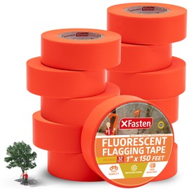 XFasten Orange Flagging Tape 12-Pack, 1-Inch x 1800 Feet Total Orange Marking Tape Ribbon, High Visibility Non-Fading Trail Marking Ribbon for Surveying Trees Construction Safety Caution 150ft/roll