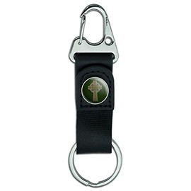 Celtic Christian Cross Irish Ireland Keychain with Leather Fabric Belt Clip-On Carabiner