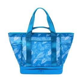 Vrtisa Zipper Closure Mesh Tote Bag with Separate Cooler, 4 Pockets and Small Pouch,Blue