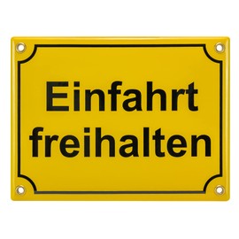 Sosenco Einfahrt freihalten Sign - 15 x 20 cm - Ceramic Enamel - Weatherproof - Tin Sign - Enamel Sign - Parking Prohibited (Yellow)