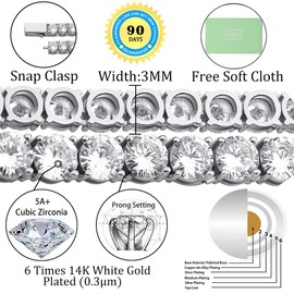 TOPGRILLZ Tennis Necklace Chain for Men 1Row 4mm/6mm 14K Gold Plated Iced Out Diamond Choker Necklace for Women (3mm-Rhodium Plated, 24)