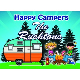 Anchor Graphix Camping Sign,Campground Welcome Sign 10x14 inch Sign/Campfire with Couple Roasting Marshmallows/Retro Camping Trailer for Your Camper Made of Sturdy Aluminum Personalize for Free