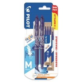 Pilot Frixion Clicker Retractable Erasable Gel Pen Blue Ink Medium 0.7mm Tip + 6 Bonus Refills