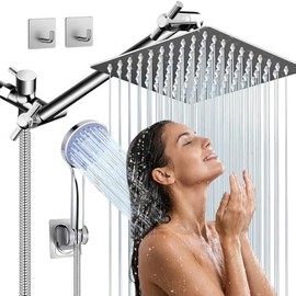 INGEQUIS Combo de Regaderas para Baño de Lluvia de Alta Presión, 8 '' Cabezal de Ducha Giratorio con Brazo de Extensión, Regaderas de mano y Manguera 