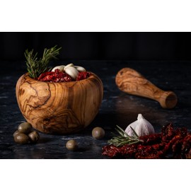 Darido Mortar with Pestle Made of Natural Olive Wood, 14 x 8 cm, Garlic Mill, Spices Mortar and Herb Mill, Handmade, 14 x 8 cm, Mortar with Pestle, Wood, Nut Chopper, Kitchen Utensils