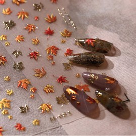 5D Embossed Maple Leaf Nail Art Stickers Autumn Maple Leaves Nail Stickers for Nail Art Thanksgiving Day Nail Decals Gold Maple Leaf Nail Decoration Fall Nail Art Supplies for Women Fall DIY Manicure
