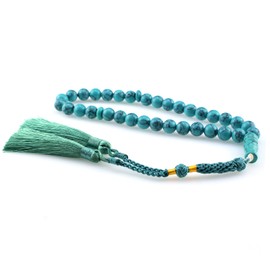 beirunde Muslims Islamic Dhikr Tasbeeh Tasbih Prayer Beads, 33 Blue Turquoise Stone Beads with Tassel
