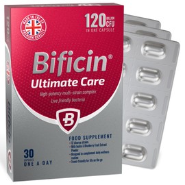 Bificin Ultimate Care – High Potency Probiotics and Prebiotics Complex for Gut Health - 120 Billion CFU - 12 Live Bacterial Cultures with Bifidobacterium & Lactobacillus – 30 Capsules