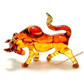 Handmade Mini Bull Art Glass Blown Wild Animal Figurine - Collection Y2016