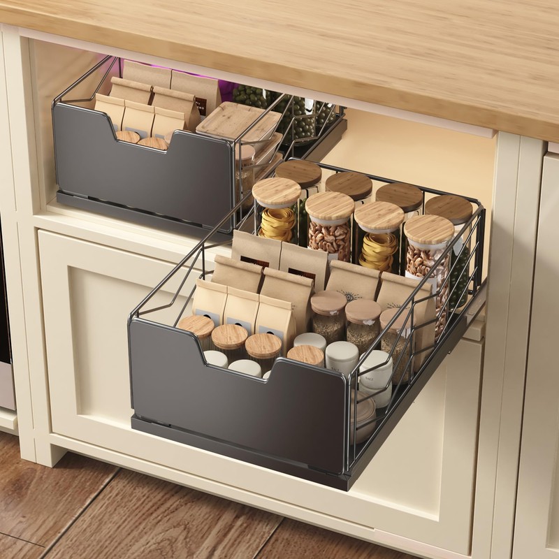 NETEL Pull Out Cabinet Organizer, 4 Pack No Drill Slide