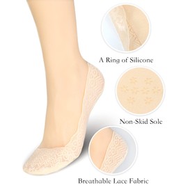 Panda Bros Women's Lace No Show Socks Low Cut Non Slip, Invisible with Flats, Pumps, Boat Liner Socks