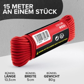 GO!elements 15 m Paracord Rope Made of Tear-Resistant Nylon - 3 mm Paracord 425 Type II Max. 192 kg - Cords as Outdoor Rope, All-Purpose Rope, Survival Rope, Bracelet, Dog Lead, Nylon Cord, Colour: