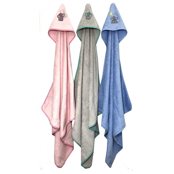 Arle-Living® Baby Toddler Hooded Towel Embroidered with Elephant Motif 100 x 100 cm Terry Cotton