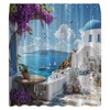 JOFKAXU Santorini Shower Curtain Greece Island Purple Flower European City