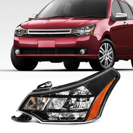 SCITOO Headlight Assembly Fit for ford for Focus 2010-2011 Black Housing Amber Reflector Left Side Headlight 9S4Z13008D