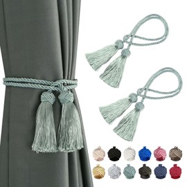 BEL AVENIR 2 Pack Curtain Handmade Tiebacks Decorative Curtain Holdbacks with Tassel (Light Blue, 2 Pack)