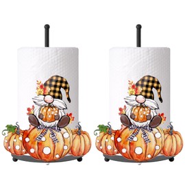 Thanksgiving Paper Towel Holder,Fall Kitchen Decor,Fall Bathroom Decorations with Pumpkin Gnomes Decor Accessories,Autumn Large Metal Towel Holder Stand for Countertop（2pcs）
