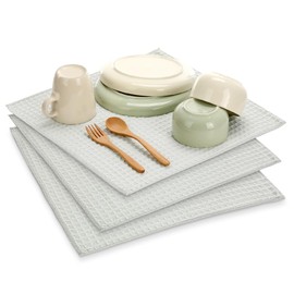 Aieve Dish Drying Mat, Dish Drainer, Water Absorbent, Quick Drying Mat, Set of 3, Antibacterial, Waffle Fabric, Superfine Fiber, Dish Drying Mat, Kitchen Utensils, 15.7 x 15.7 inches (40 x 40 cm),