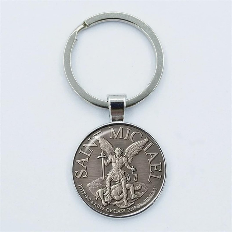 LivelyBuy Archangel St. Michael Keychain Protect Holy Shield Amulet Silver