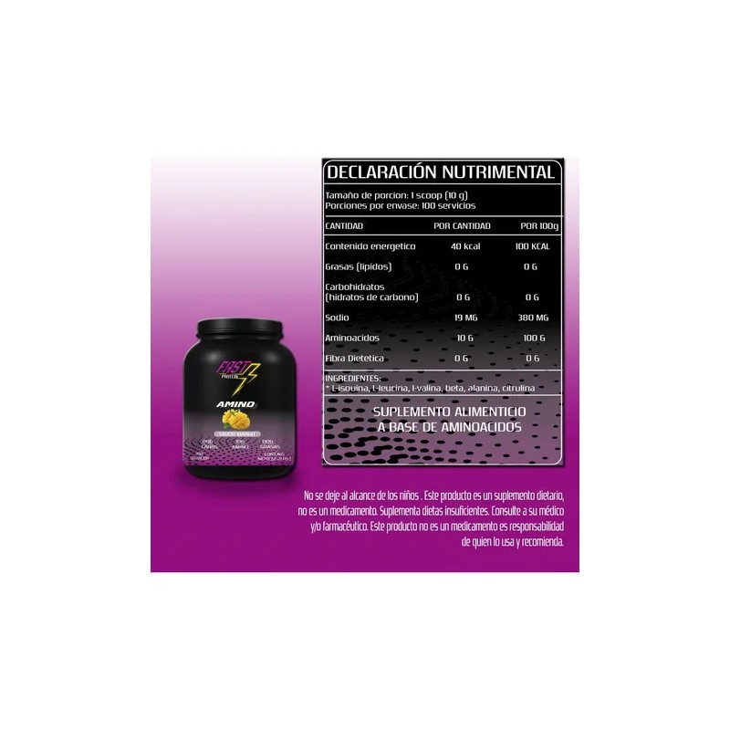 Aminoácidos En Polvo Fast 1 Kg Varios Sabores 100 Servis