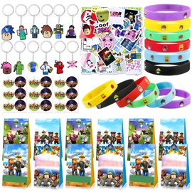 Game Party Bag Fillers Party Favours Kids- Video Gaming Birthday Gift Party Bags with Goodie Party Bags Slap Bands Stickers Keychains for Boys Kids Birthday Gaming Gamers Lovers Supplies