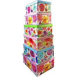ALEF Elegant Decorative Modern Polka Dot English Garden Themed Extra Large Nesting Gift Boxes - 6 Boxes - Perfect for Gifts or Simple Decoration Around The House!