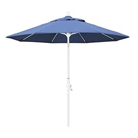 California Umbrella 9' Round Aluminum Pole Fiberglass Rib Patio Umbrella, Crank Lift, Collar Tilt, White Finish, Frost Blue Olefin