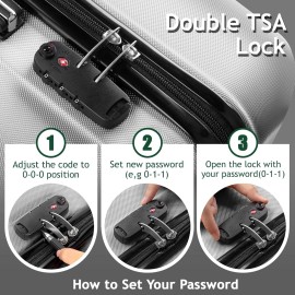 unbranded 3-Piece Luggage Set Travel Lightweight Suitcases Rolling Wheels,TSA(20"