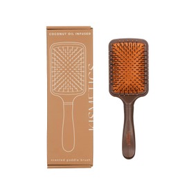 KISMETICS Coconut Oil Infused HAIR BRUSH, Scented Paddle Brush, for Gentle Detangling, Scalp Massage or Blow-dry. For All Hair Types. Brown