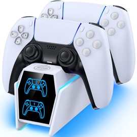 P5 Controller Charger Station Compatible with Play 5 Faceplates Edge & Dual Controller, P5 Accessories Charging Station, P5 Charging Dock Stand with LED Indicators & Charging Cable, White