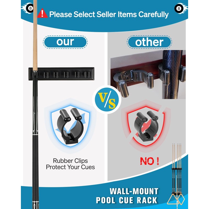 EXTCCT Pool Cue Rack Stick Holder - Wall Mount Billiards